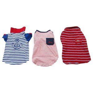 Dog Shirt Set Nautical Anchor Medium Multi Stripe Love Pocket Pet Clothes Outfit